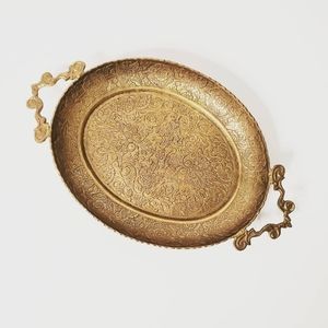 ♡SOLD♡ Vintage Etched Brass Tray with Handles